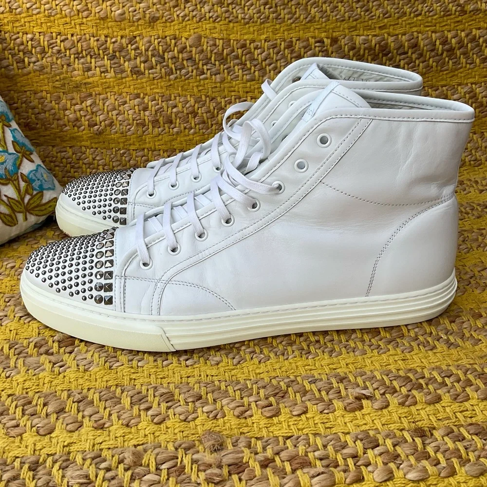 Men’s Gucci White Leather Studded High Top Sneaker Size 15 AUTHENTIC